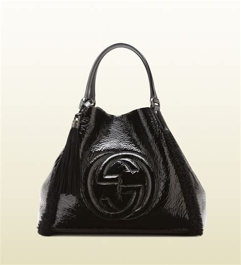 gucci soho crushed patent leather shoulder bag|Gucci soho tote bag medium.